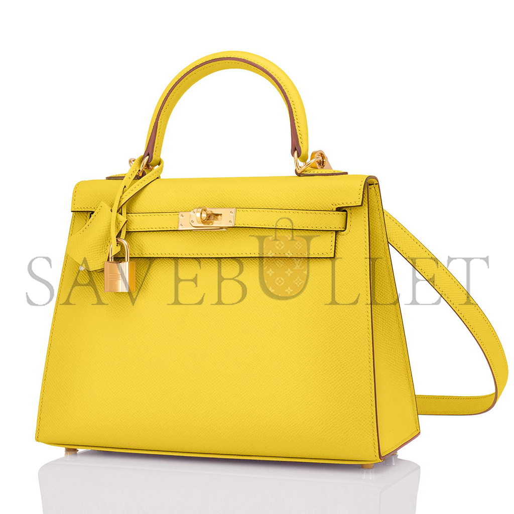 H**mes kelly 25 lemon yellow epsom gold hardware (25*17*7cm)